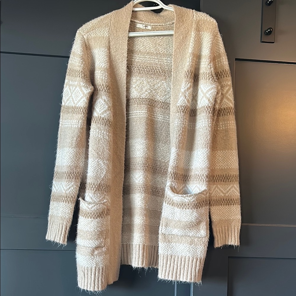 Maurices Tan Cardigan Sweater with Nordic Pattern